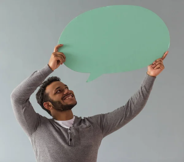 Afro American guy with speech bubble — Stock Photo, Image