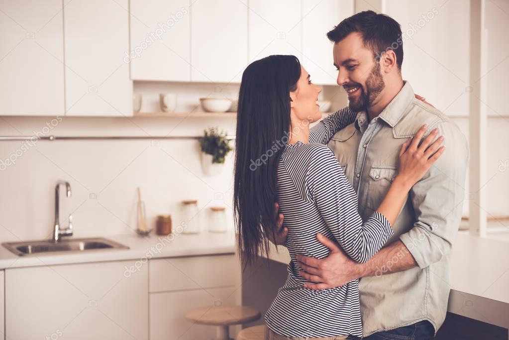 Beautiful couple in kitchen
