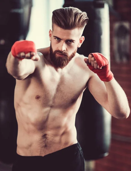 Handsome bearded boxer — Stock Photo, Image