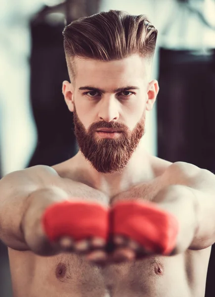 Handsome bearded boxer — Stock Photo, Image