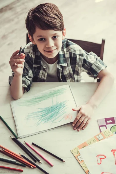 Schoolboy at home — Stock Photo, Image
