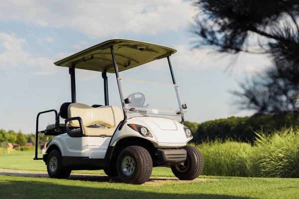 Carro de golf blanco sobre fondo verde —  Fotos de Stock