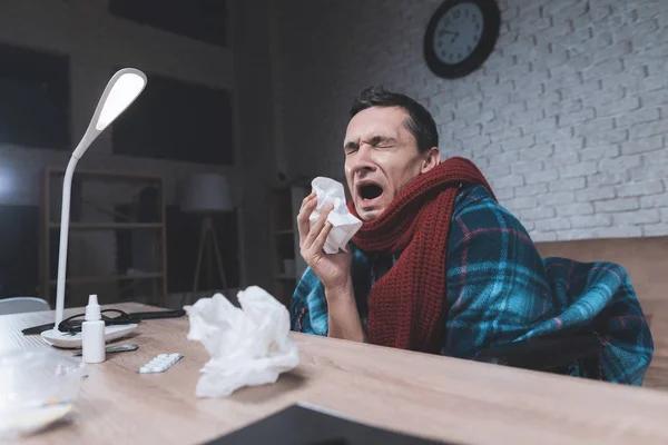 A young man with a disability got a cold. — Stock Photo, Image
