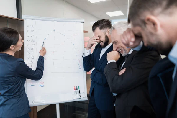 Three employees and their director are next to the rack with the schedule. They carefully consider it