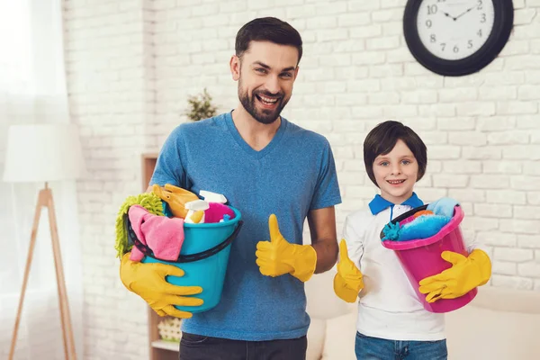 Pappa Har Roligt Med Sin Son Exemplarisk Far Och Pojke — Stockfoto