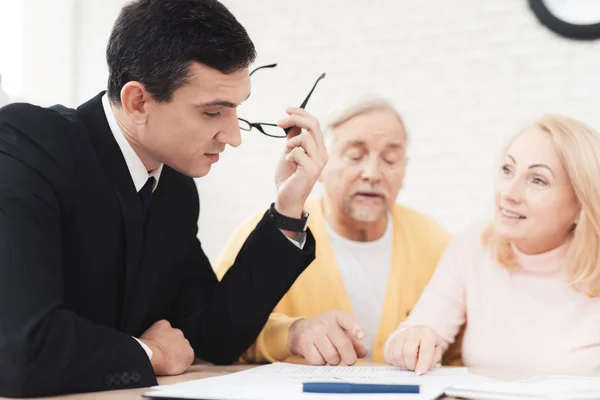 Couple Old People Lawyer Reception Made Him Angry Happy Laugh — Stock Photo, Image