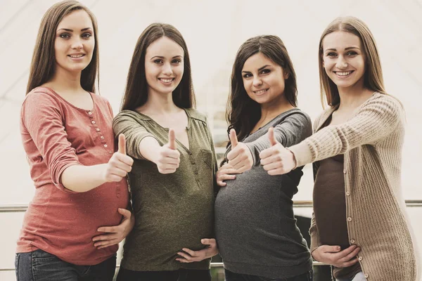 Portrait de quatre femmes enceintes heureuses regardent la caméra — Photo