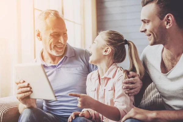 Grandpa, dad and little girl at home — Stock Photo, Image