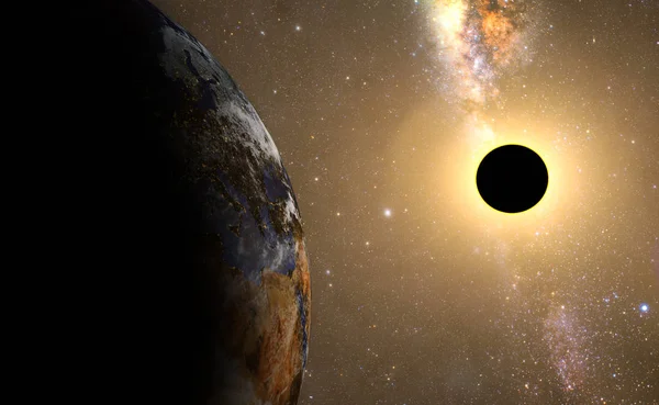 Eclipse solar completo com fundo científico abstrato — Fotografia de Stock