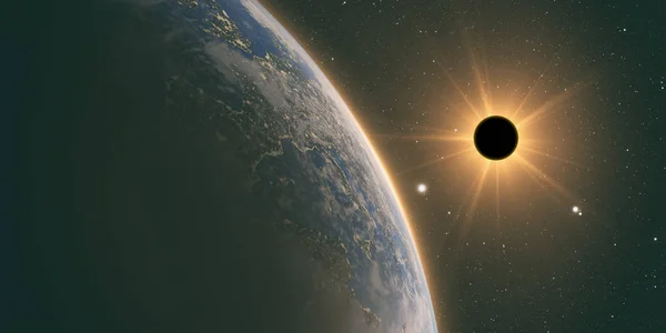 Полное солнечное затмение с абстрактной научной основой — стоковое фото