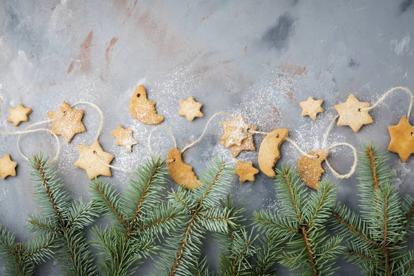 Azúcar Casero Forma Estrella Shortbread Con Azúcar Polvo Rama Árbol —  Fotos de Stock