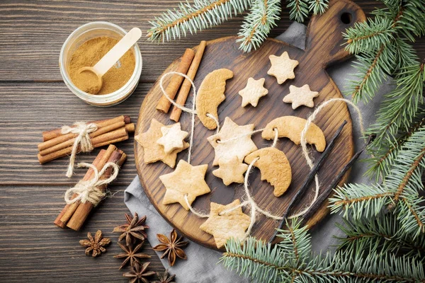 Azúcar Casero Forma Estrella Shortbread Con Azúcar Polvo Rama Árbol —  Fotos de Stock