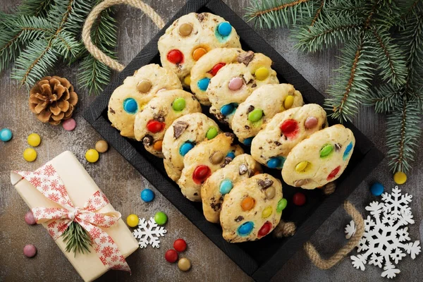 Biscuits Pour Enfants Avec Des Bonbons Chocolat Colorés Glaçure Sucre — Photo