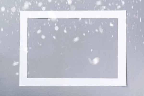 White Paper Card Frame Classic Gray Background Effect Falling Snow — 스톡 사진