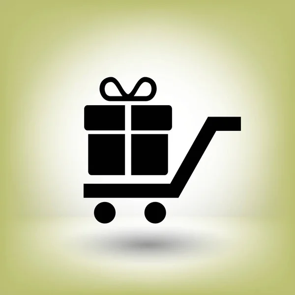 Caixa de presente no ícone do carrinho de compras — Vetor de Stock
