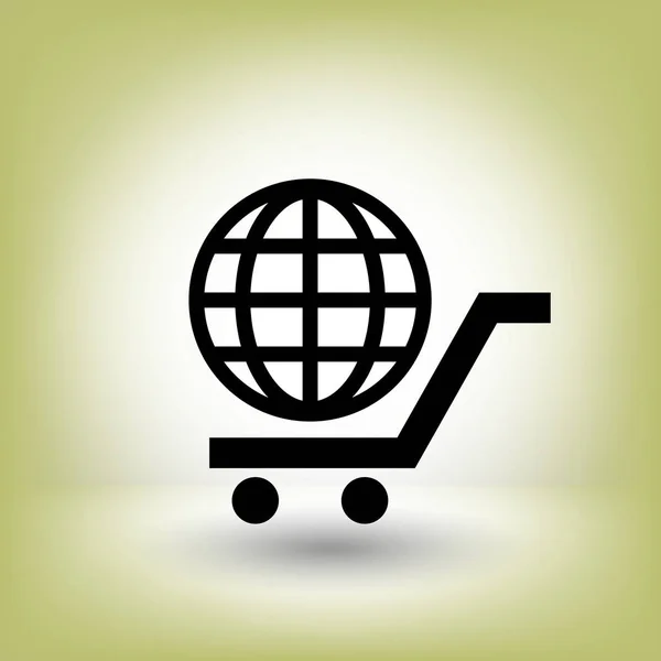 Globe in shopping cart  icon — Stock Vector