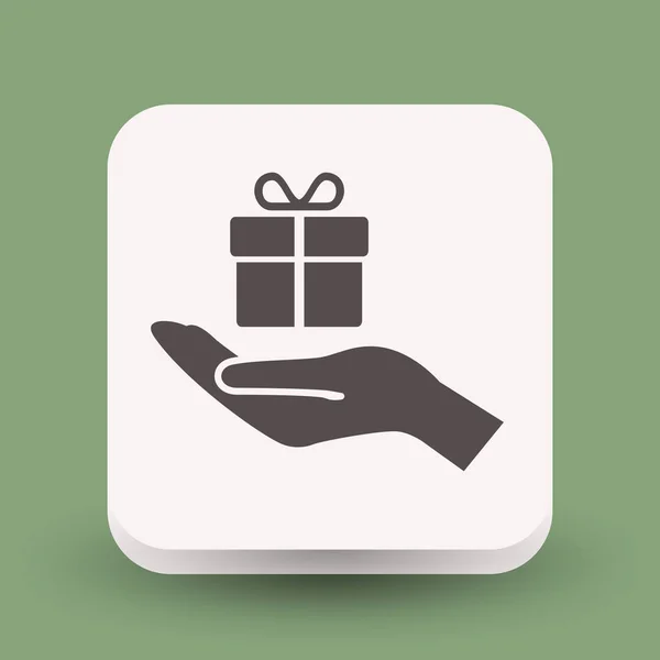 Boîte cadeau sur icône de la main — Image vectorielle