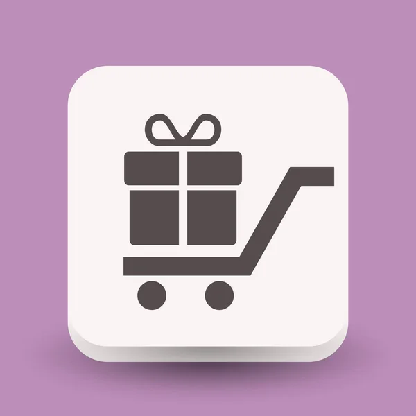 De doos van de gift op het winkelen kar pictogram — Stockvector