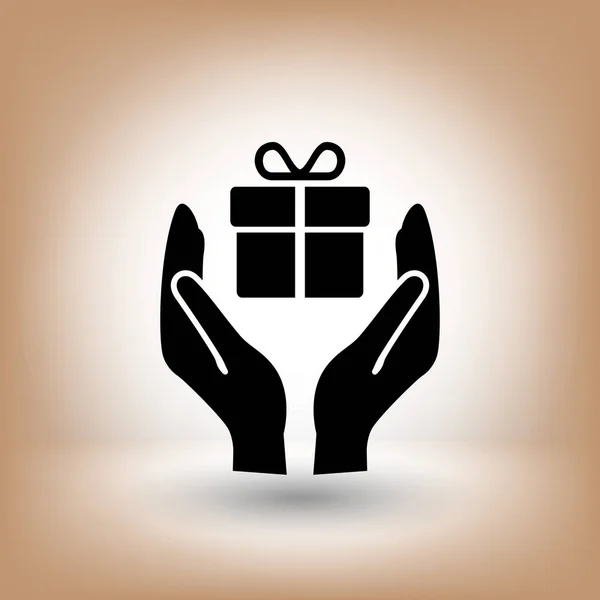 Caja de regalo en las manos icono — Vector de stock