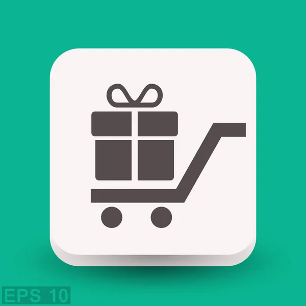 Gift box on shopping cart icon — Stock Vector