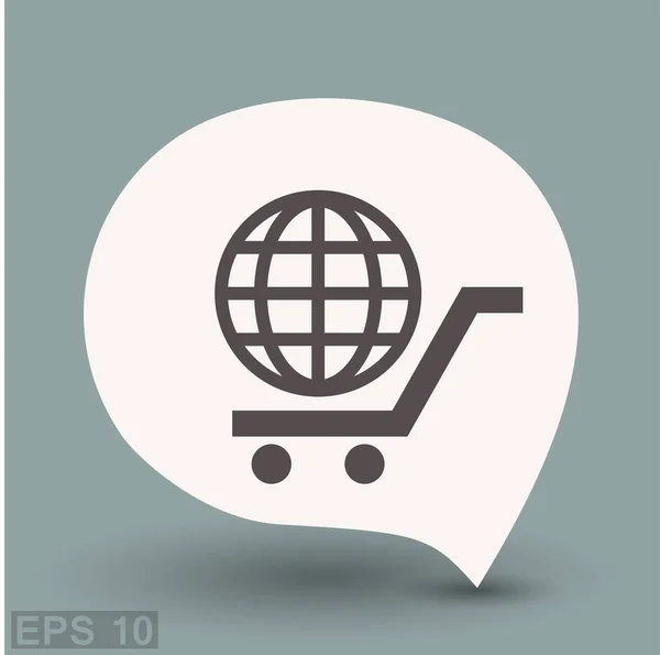 Globe in het winkelen kar pictogram — Stockvector