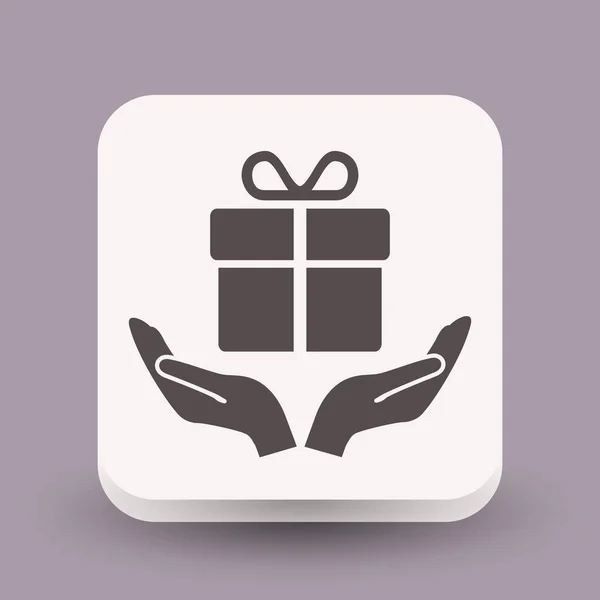 Gift box on hands icon — Stock Vector