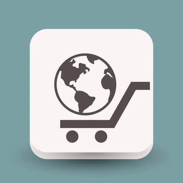 Världen i shopping cart ikonen — Stock vektor