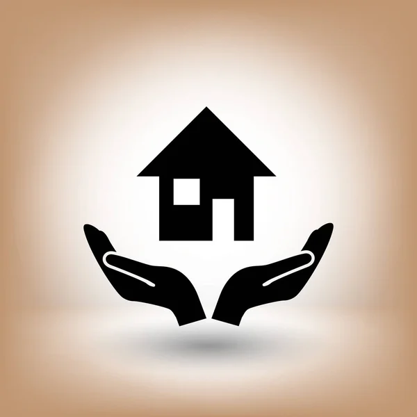 Icono del hogar en las manos — Vector de stock