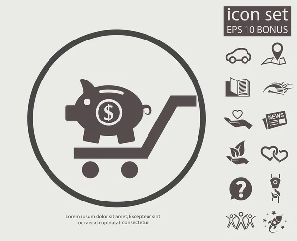 Moneybox on shopping cart icon — Stock Vector