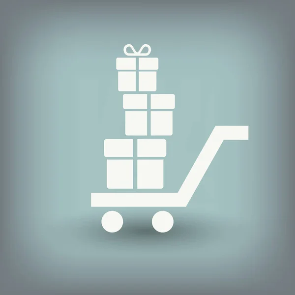 Gift boxes on shopping cart icon — Stock Vector