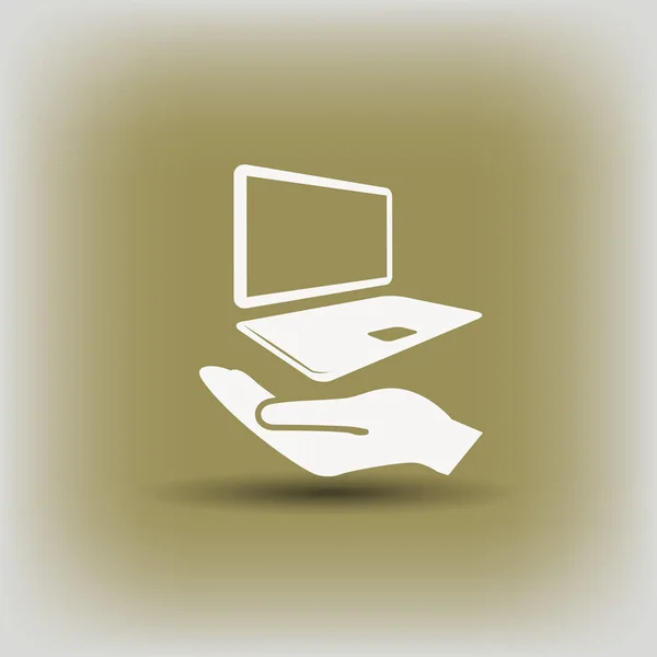 Icono del ordenador en la mano — Vector de stock