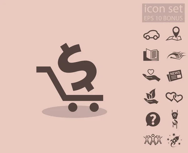 Signo de dólar en el carrito — Vector de stock