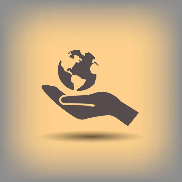 Globe in eenvoudige pictogram van een hand — Stockvector