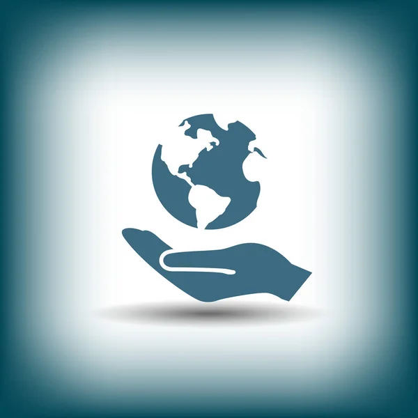 Globe in eenvoudige pictogram van een hand — Stockvector