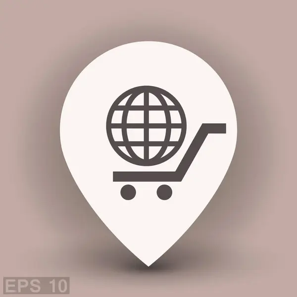 Puntero de ubicación Globe con carrito de compras — Vector de stock