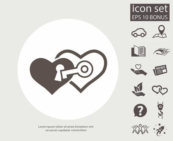 Hart met sleutel-pictogram — Stockvector