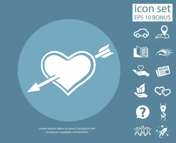 Pictograph of heart with arrow icon — Stock Vector