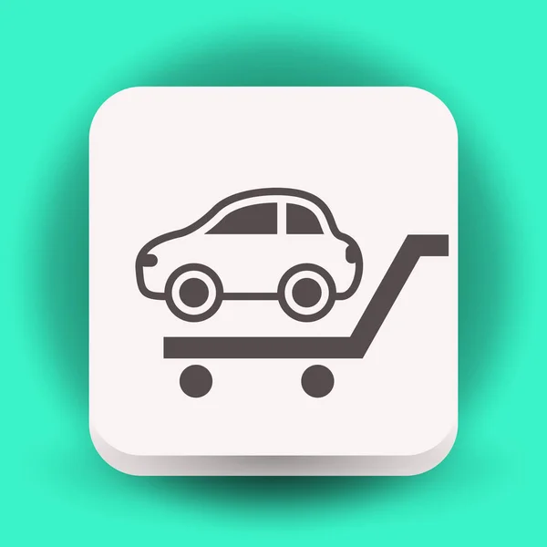 Coche en el icono del carrito — Vector de stock