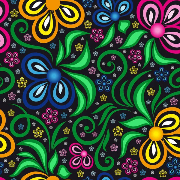 Siyah arka plan üzerine çiçek seamless modeli