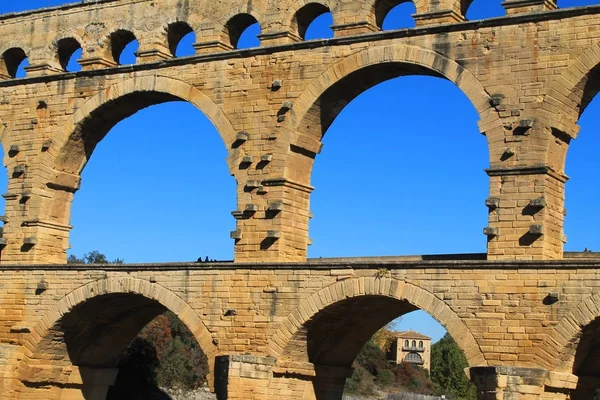 Pont Gard Starożytne Rzymskie Akwedukty Które Przecina Rzeka Gardon Południowej — Zdjęcie stockowe