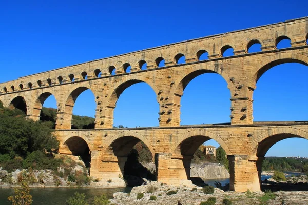 Pont Gard Ένα Αρχαίο Ρωμαϊκό Υδραγωγείο Που Διασχίζει Ποταμός Gardon — Φωτογραφία Αρχείου
