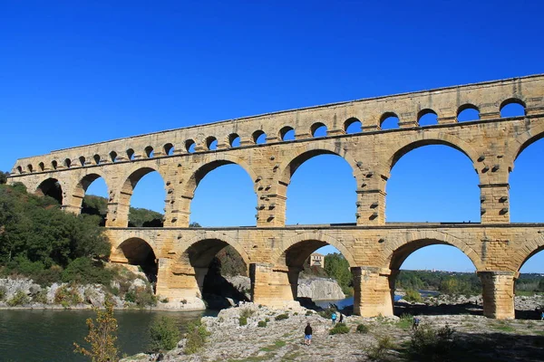 Pont Gard Starożytne Rzymskie Akwedukty Które Przecina Rzeka Gardon Południowej — Zdjęcie stockowe