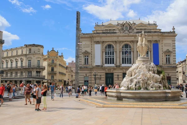 Praça Comédia Montpellier Sua Ópera Três Graças Fonte França — Fotografia de Stock