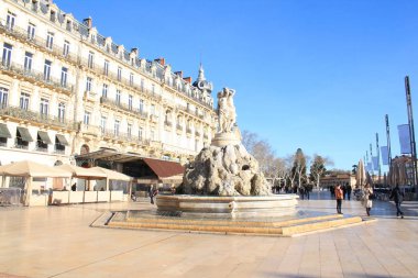 Montpellier komedi Meydanı ve üç graces çeşmesinin, Hérault, Fransa