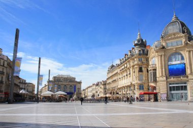 Montpellier komedi Meydanı ve üç graces çeşmesinin, Hérault, Fransa