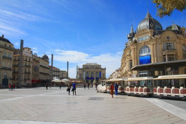 Montpellier komedi Meydanı ve üç graces çeşmesinin, Hérault, Fransa