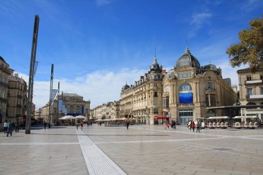 Montpellier komedi Meydanı ve üç graces çeşmesinin, Hérault, Fransa