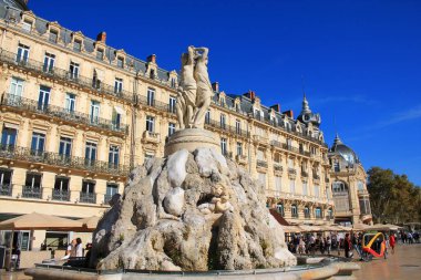 Montpellier komedi Meydanı ve üç graces çeşmesinin, Hérault, Fransa