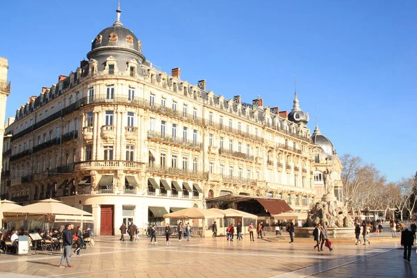 Plaza Comedia Montpellier Fuente Tres Gracias Herault Francia —  Fotos de Stock