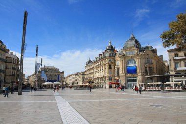 Montpellier komedi Meydanı ve üç graces çeşmesinin, Hérault, Fransa